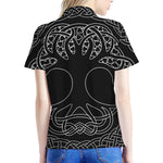 Black And White Viking Yggdrasil Print Women's Polo Shirt