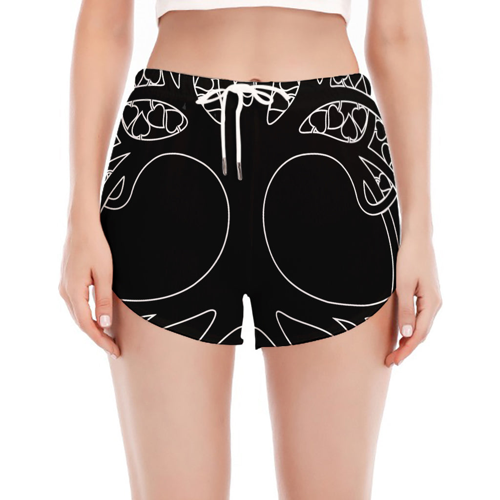 Black And White Viking Yggdrasil Print Women's Split Running Shorts