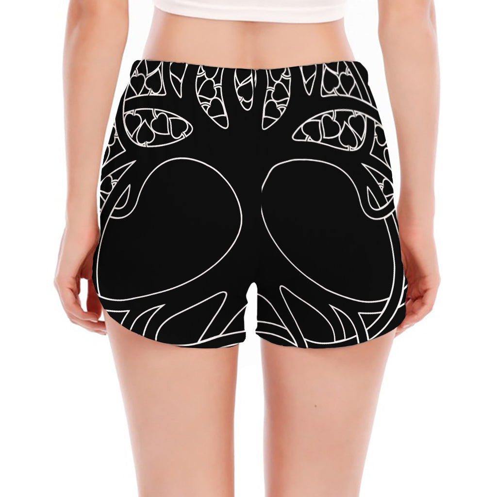 Black And White Viking Yggdrasil Print Women's Split Running Shorts