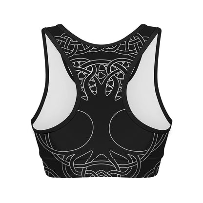 Black And White Viking Yggdrasil Print Women's Sports Bra