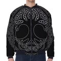 Black And White Viking Yggdrasil Print Zip Sleeve Bomber Jacket
