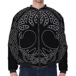 Black And White Viking Yggdrasil Print Zip Sleeve Bomber Jacket