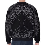 Black And White Viking Yggdrasil Print Zip Sleeve Bomber Jacket