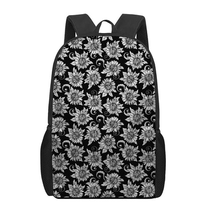Black And White Vintage Sunflower Print 17 Inch Backpack
