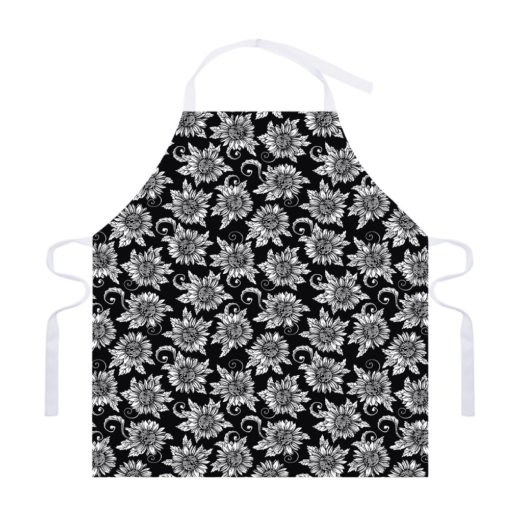 Black And White Vintage Sunflower Print Adjustable Apron