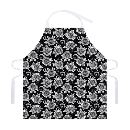 Black And White Vintage Sunflower Print Adjustable Apron
