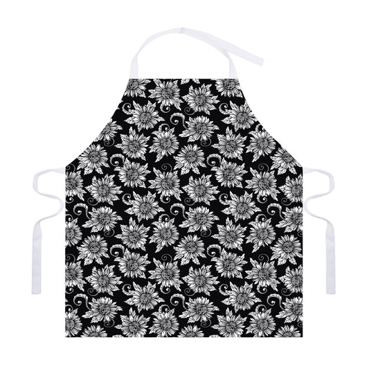 Black And White Vintage Sunflower Print Adjustable Apron