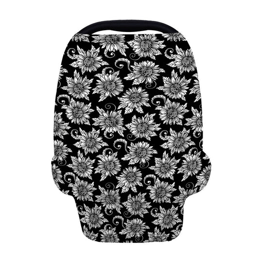 Black And White Vintage Sunflower Print Baby Seat Cover