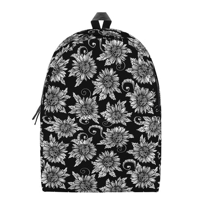 Black And White Vintage Sunflower Print Backpack