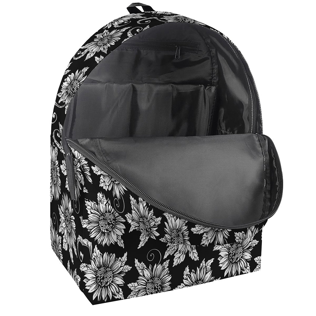 Black And White Vintage Sunflower Print Backpack