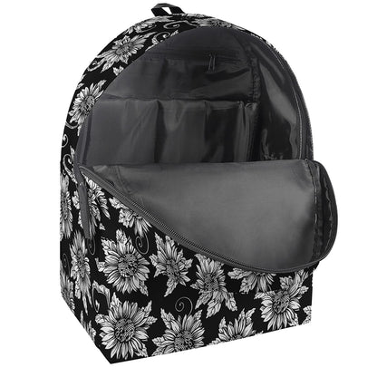 Black And White Vintage Sunflower Print Backpack