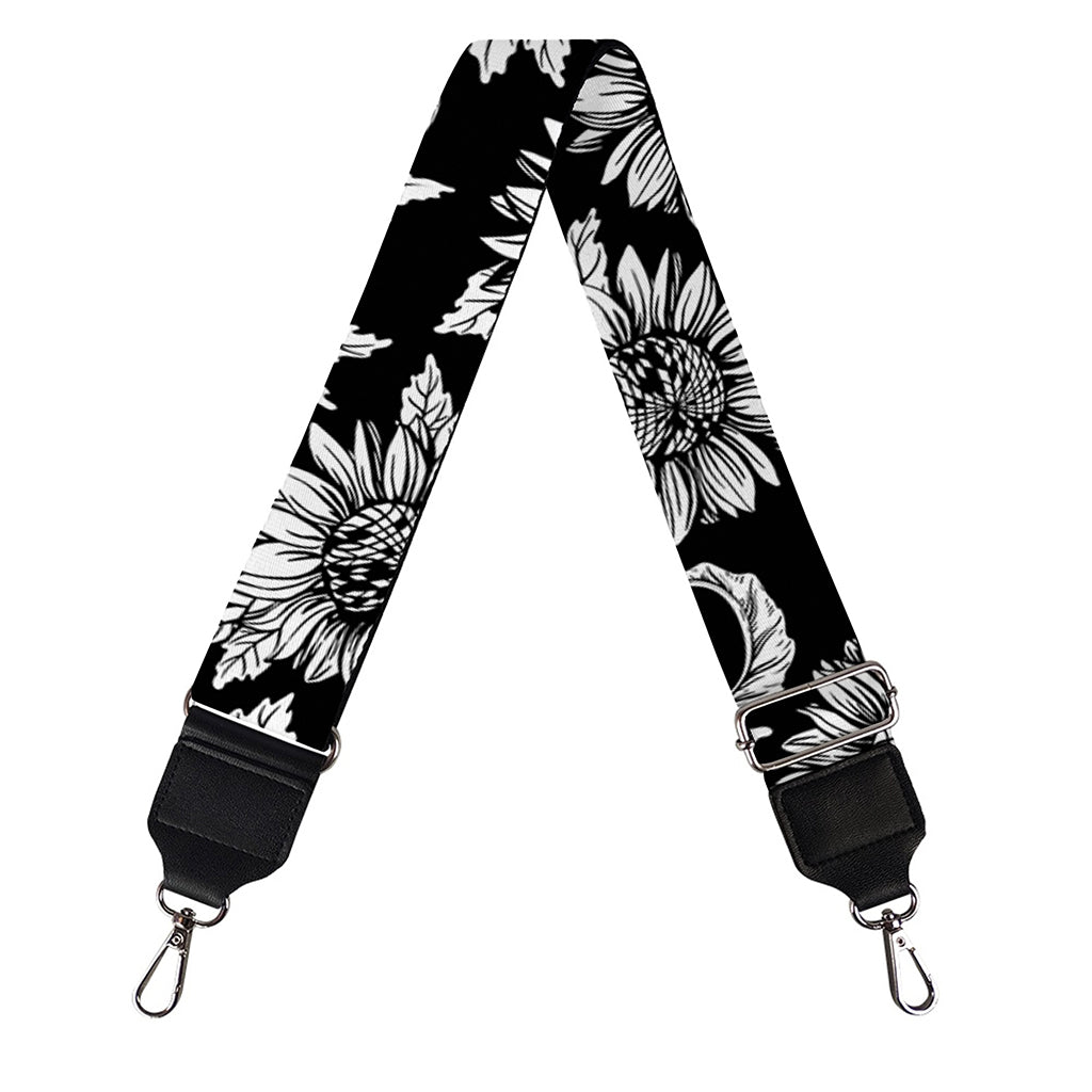 Black And White Vintage Sunflower Print Bag Strap