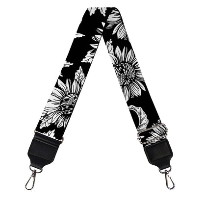 Black And White Vintage Sunflower Print Bag Strap