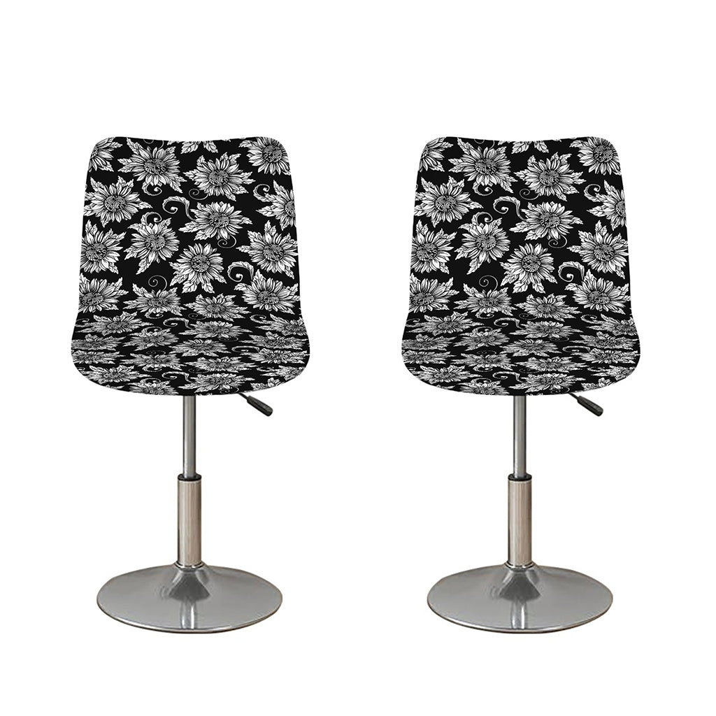 Black And White Vintage Sunflower Print Bar Stool Covers