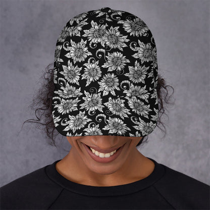 Black And White Vintage Sunflower Print Baseball Cap