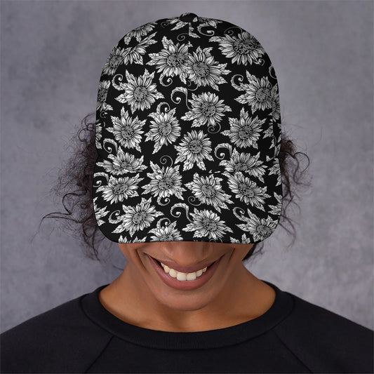 Black And White Vintage Sunflower Print Baseball Cap