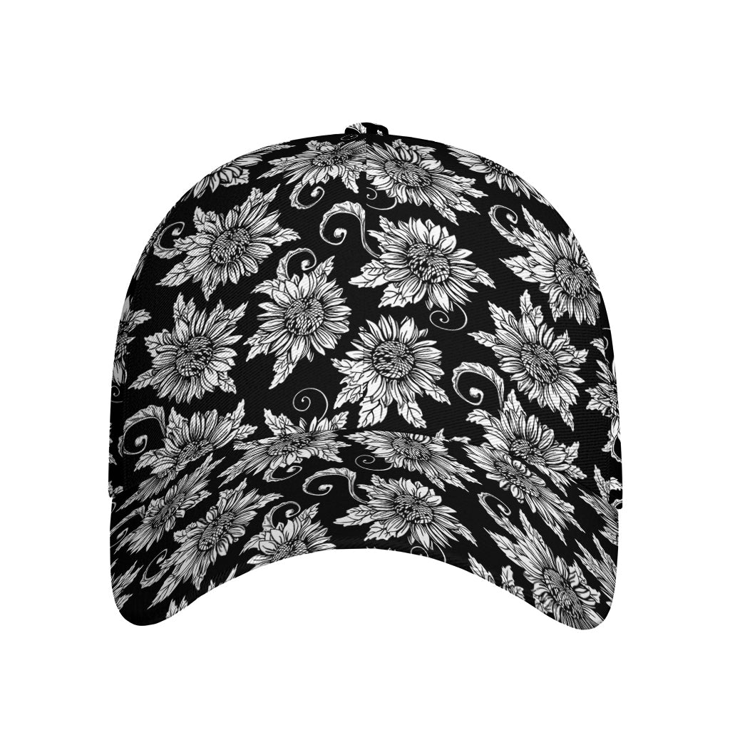 Black And White Vintage Sunflower Print Baseball Cap