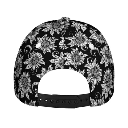 Black And White Vintage Sunflower Print Baseball Cap