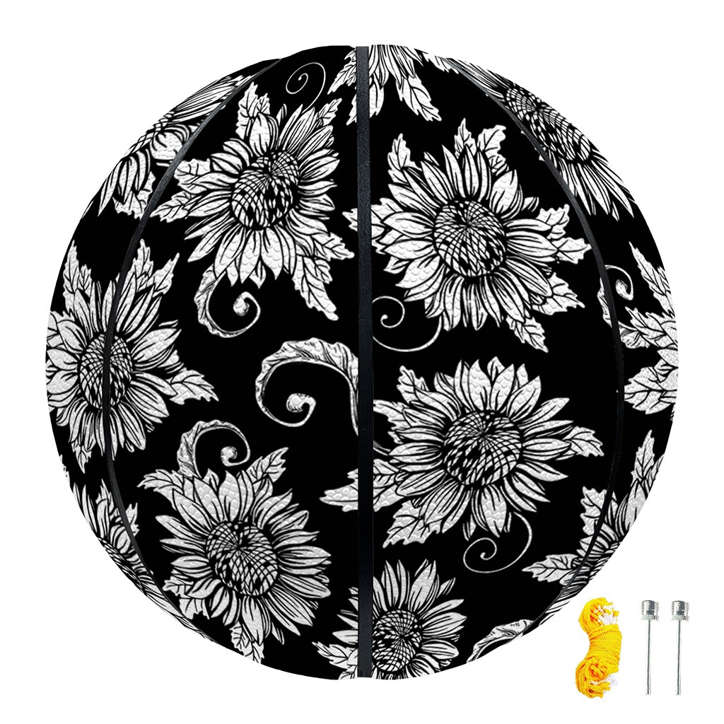 Black And White Vintage Sunflower Print Basketball