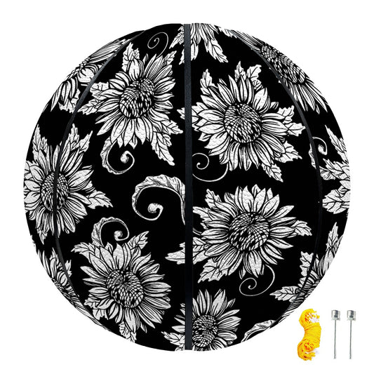 Black And White Vintage Sunflower Print Basketball