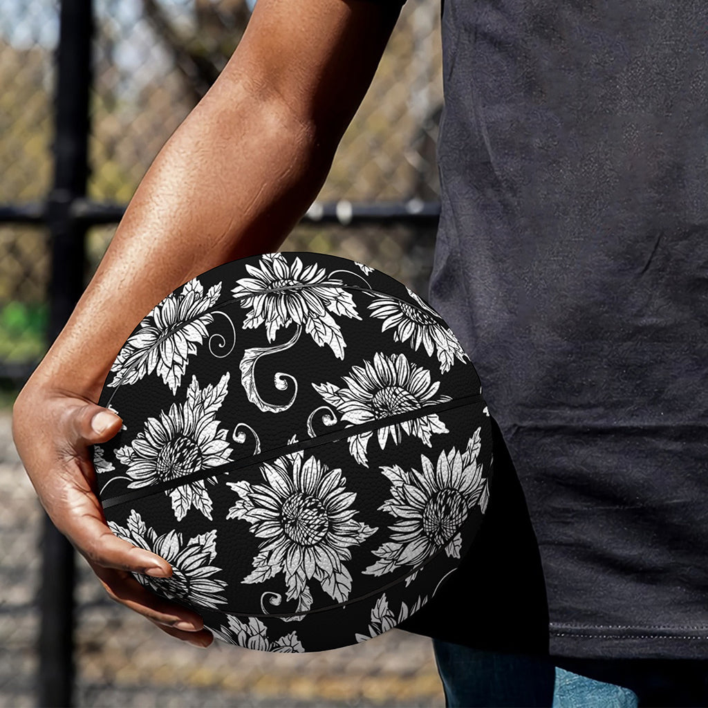 Black And White Vintage Sunflower Print Basketball