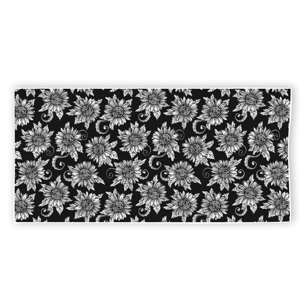 Black And White Vintage Sunflower Print Beach Towel