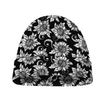 Black And White Vintage Sunflower Print Beanie