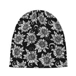 Black And White Vintage Sunflower Print Beanie