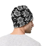 Black And White Vintage Sunflower Print Beanie