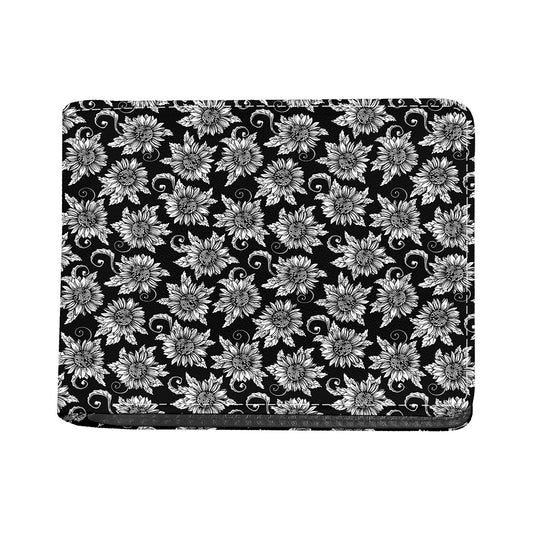 Black And White Vintage Sunflower Print Bifold Wallet