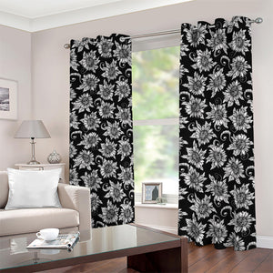 Black And White Vintage Sunflower Print Blackout Grommet Curtains