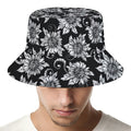 Black And White Vintage Sunflower Print Bucket Hat
