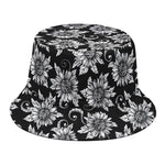 Black And White Vintage Sunflower Print Bucket Hat