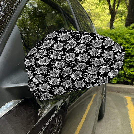Black And White Vintage Sunflower Print Car Side Mirror Covers