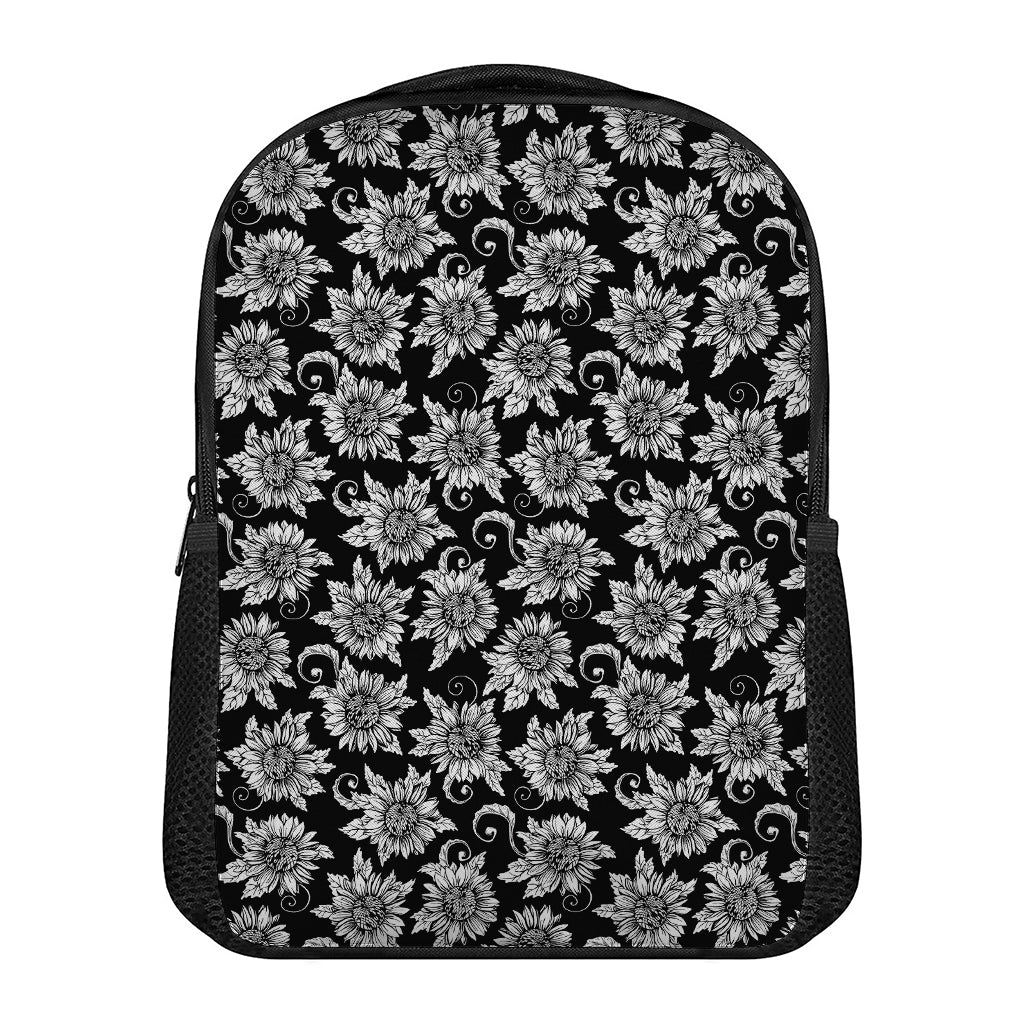 Black And White Vintage Sunflower Print Casual Backpack