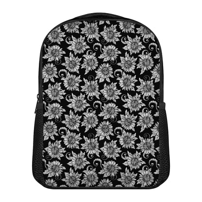 Black And White Vintage Sunflower Print Casual Backpack