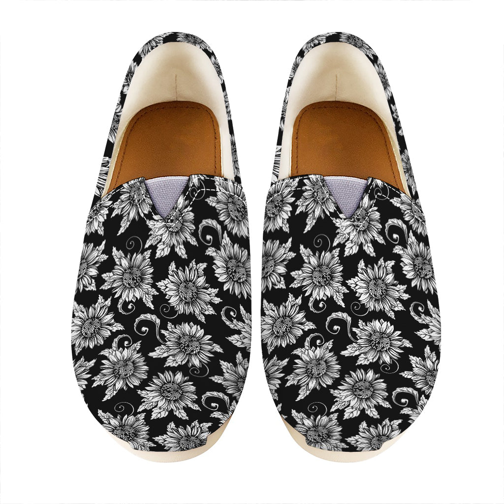 Black And White Vintage Sunflower Print Casual Shoes