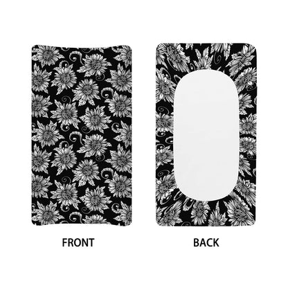 Black And White Vintage Sunflower Print Changing Pad Cover