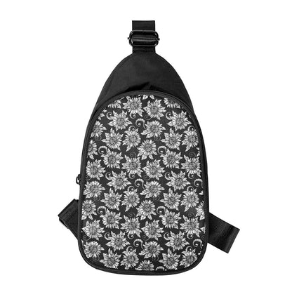 Black And White Vintage Sunflower Print Chest Bag
