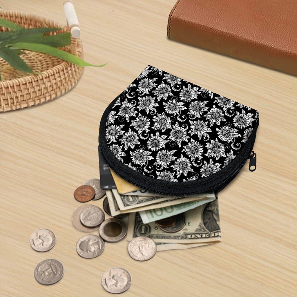 Black And White Vintage Sunflower Print Coin Purse