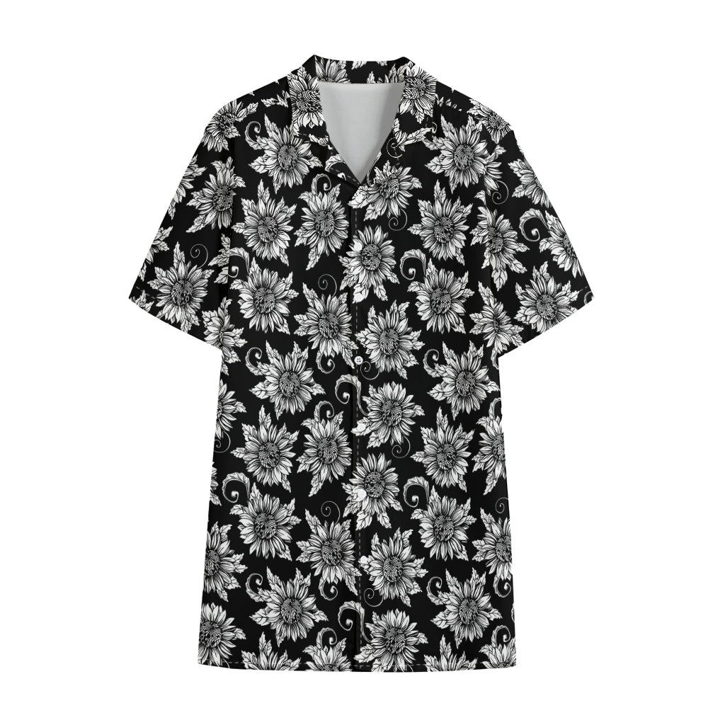 Black And White Vintage Sunflower Print Cotton Hawaiian Shirt