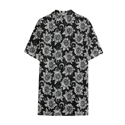 Black And White Vintage Sunflower Print Cotton Hawaiian Shirt