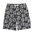 Black And White Vintage Sunflower Print Cotton Shorts