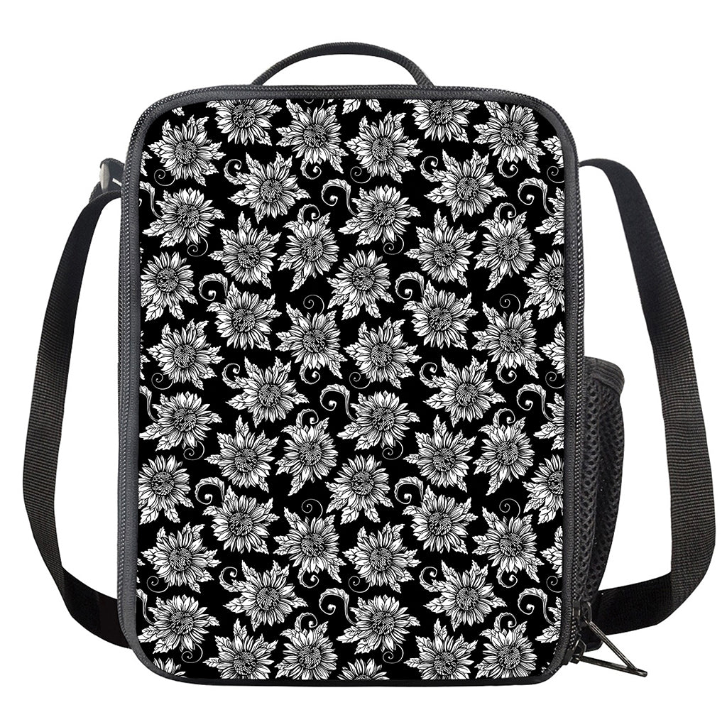 Black And White Vintage Sunflower Print Crossbody Lunch Bag