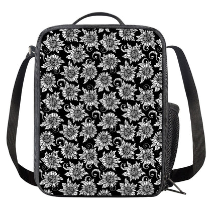 Black And White Vintage Sunflower Print Crossbody Lunch Bag