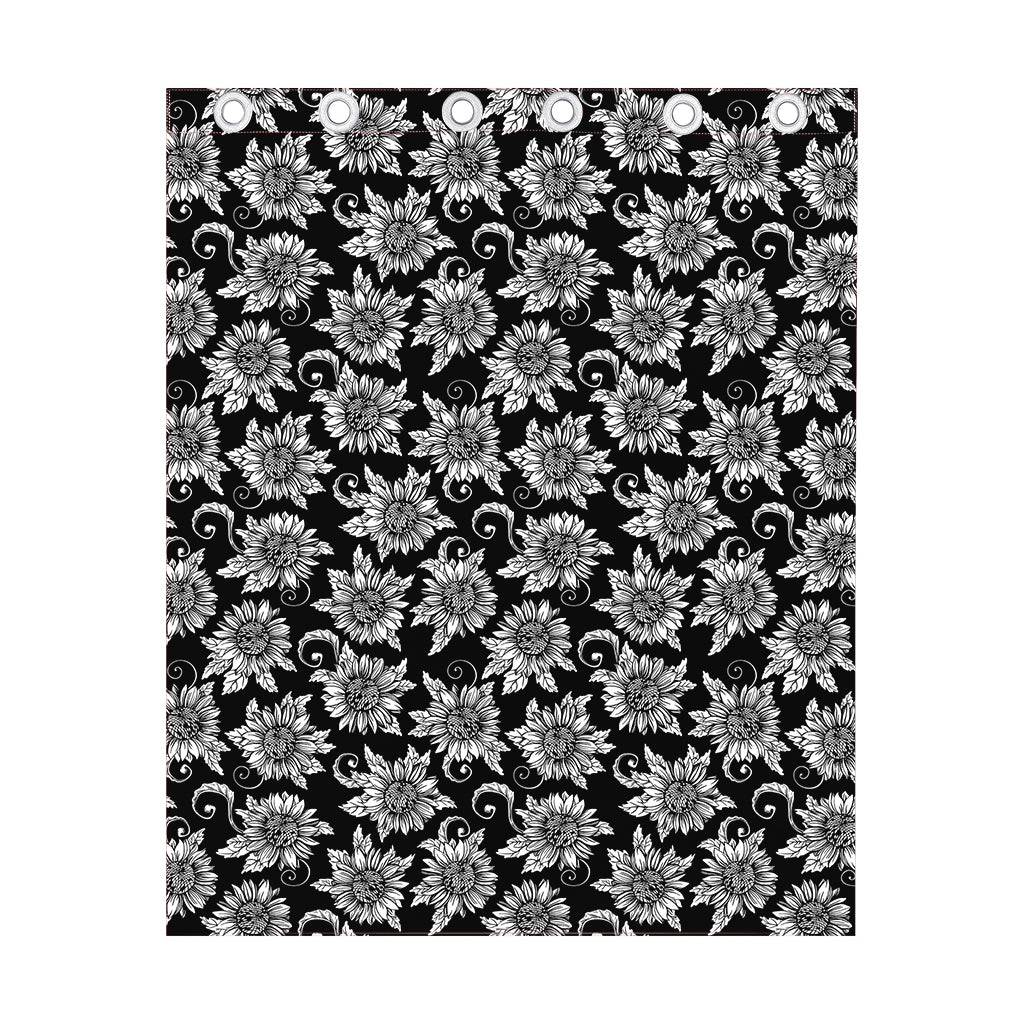 Black And White Vintage Sunflower Print Curtain