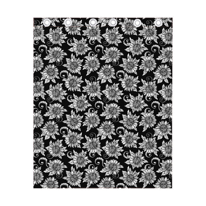 Black And White Vintage Sunflower Print Curtain