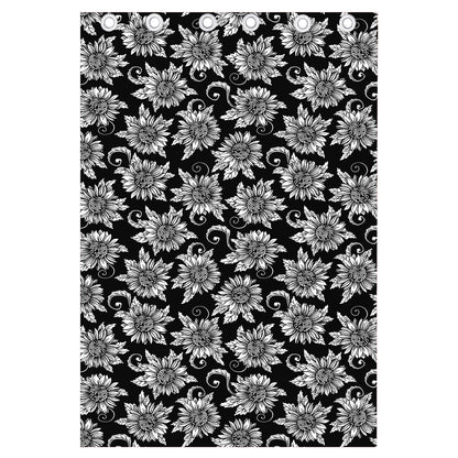 Black And White Vintage Sunflower Print Curtain