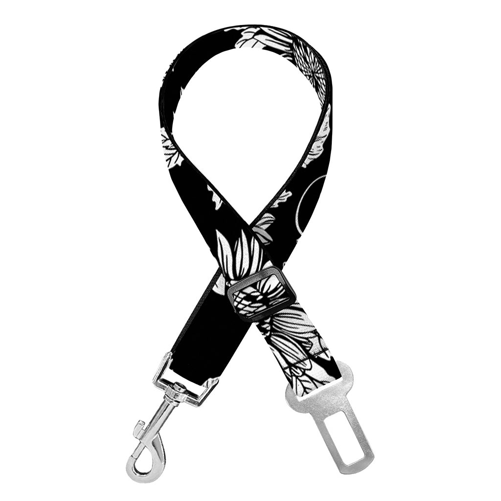 Black And White Vintage Sunflower Print Dog Seat Belt
