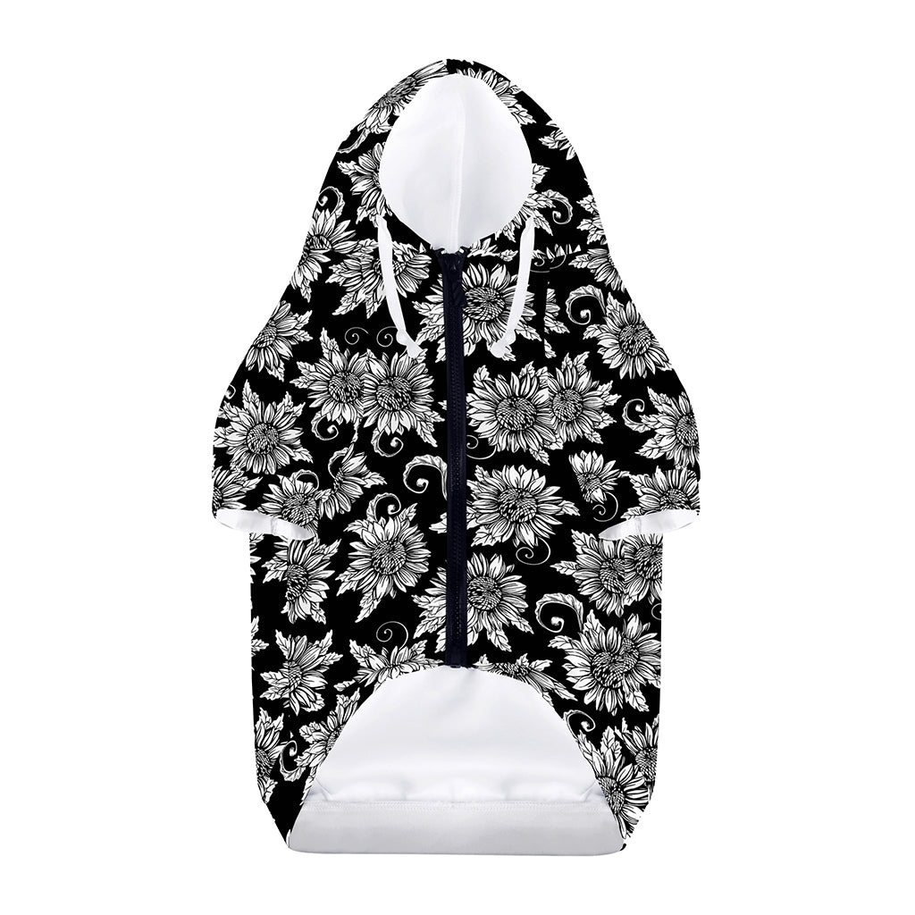 Black And White Vintage Sunflower Print Dog Zip Up Hoodie